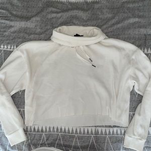 White, long sleeve, crop top, turtle neck with adjustable strings